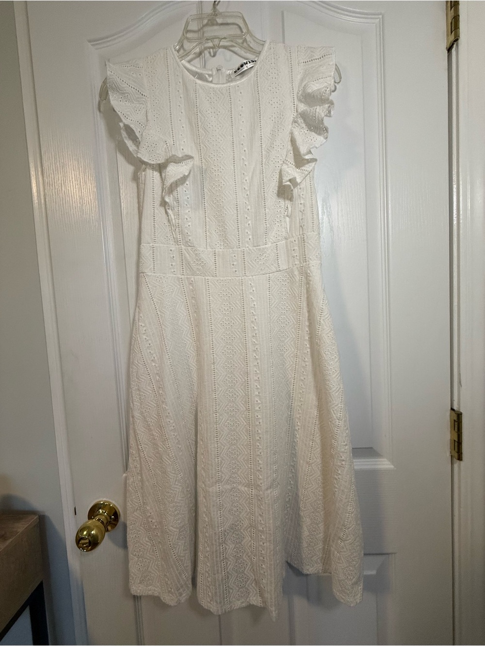 Ecowish White Eyelet Ruffle Midi Dress
